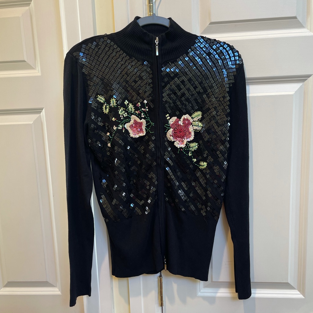 Blue Joint Collection Black Sequins Floral Sweater